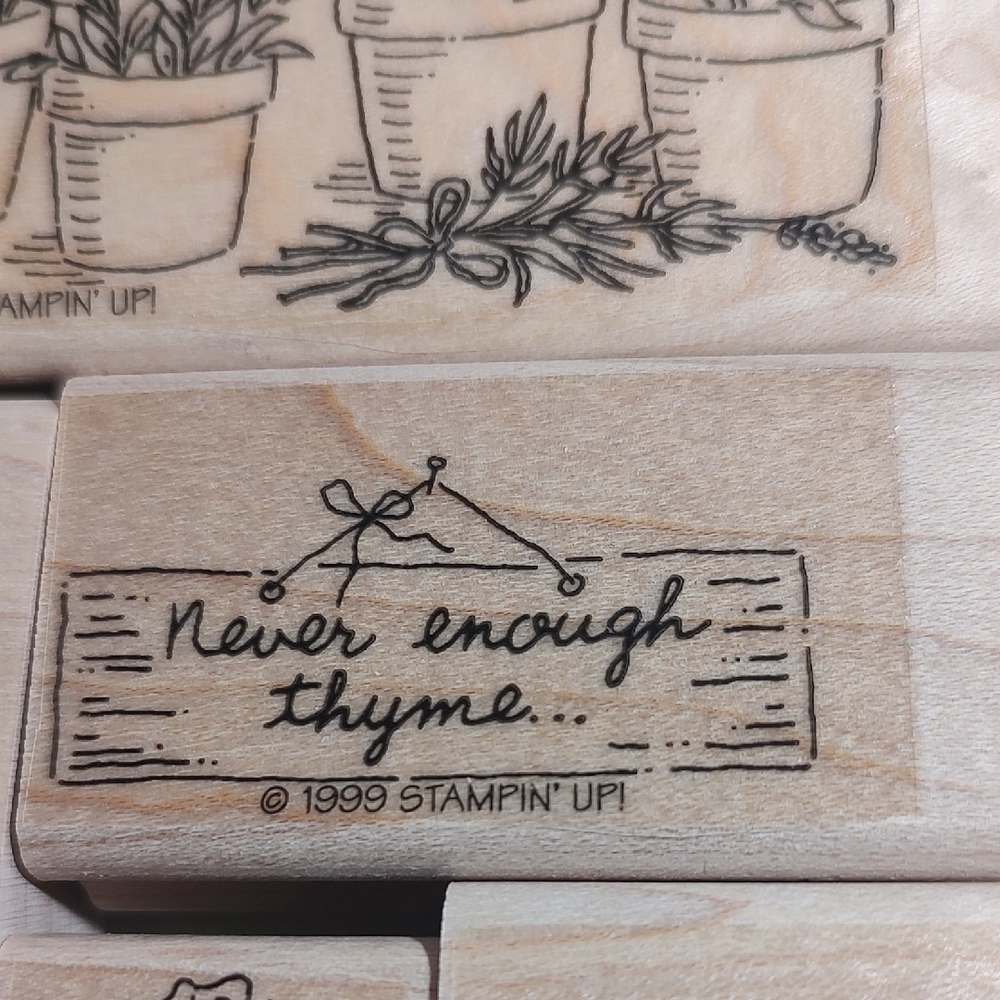 Stampin' Up! Sweet Herbs Stamp Set Of 6 Wood Mounted Thyme Chives Dill Bay - Picture 5 of 11